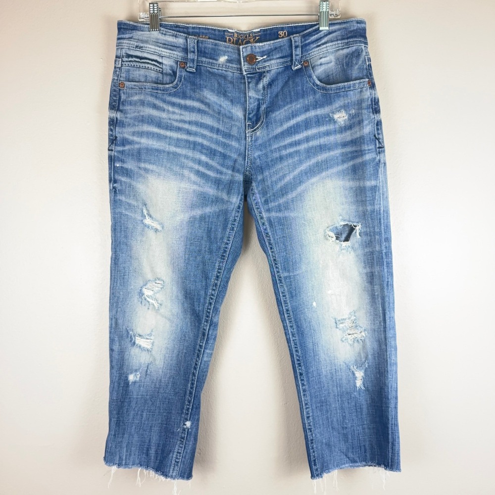 Buckle Black Fit No. 256 Cropped Jeans Womens 30 Blue Distressed Raw Hem BBW1010